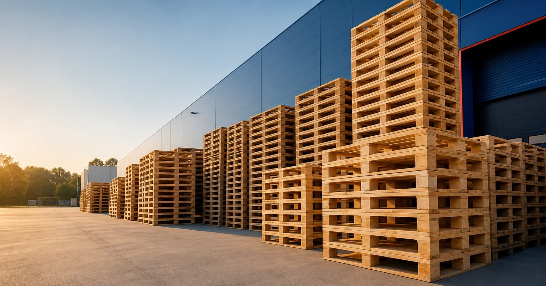 Rows of pallets at a modern logistics facility